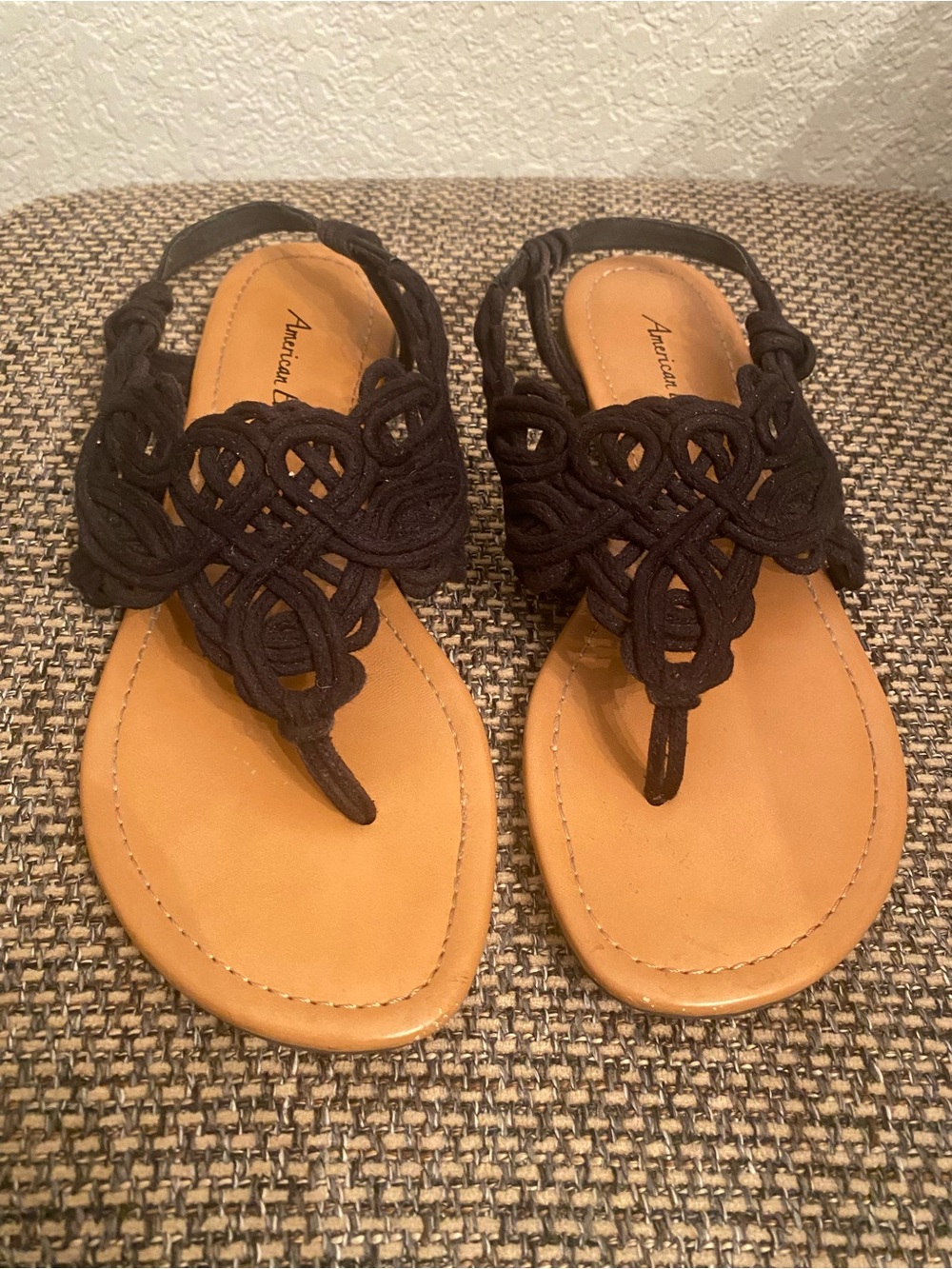 American Eagle Outfitters Black Braided T-Strap Sandals